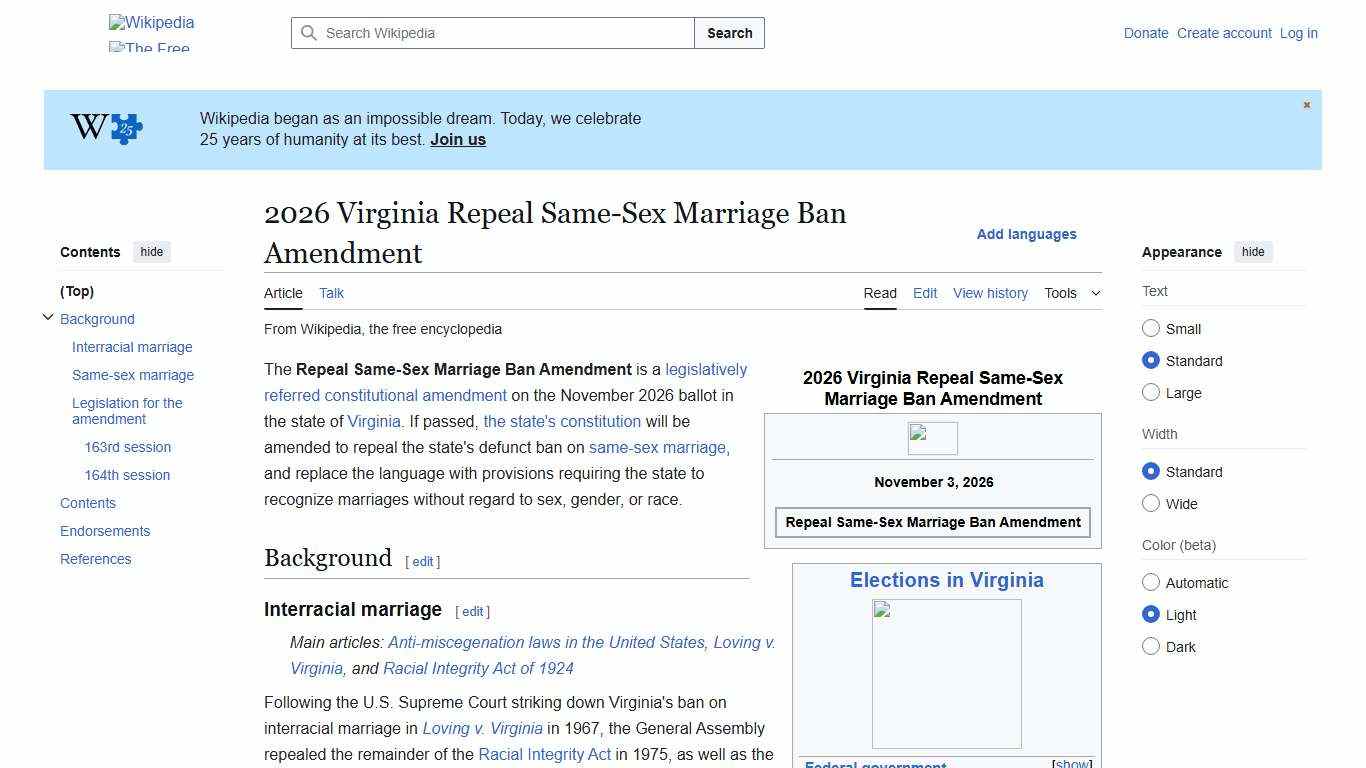 2026 Virginia Repeal Same-Sex Marriage Ban Amendment - Wikipedia